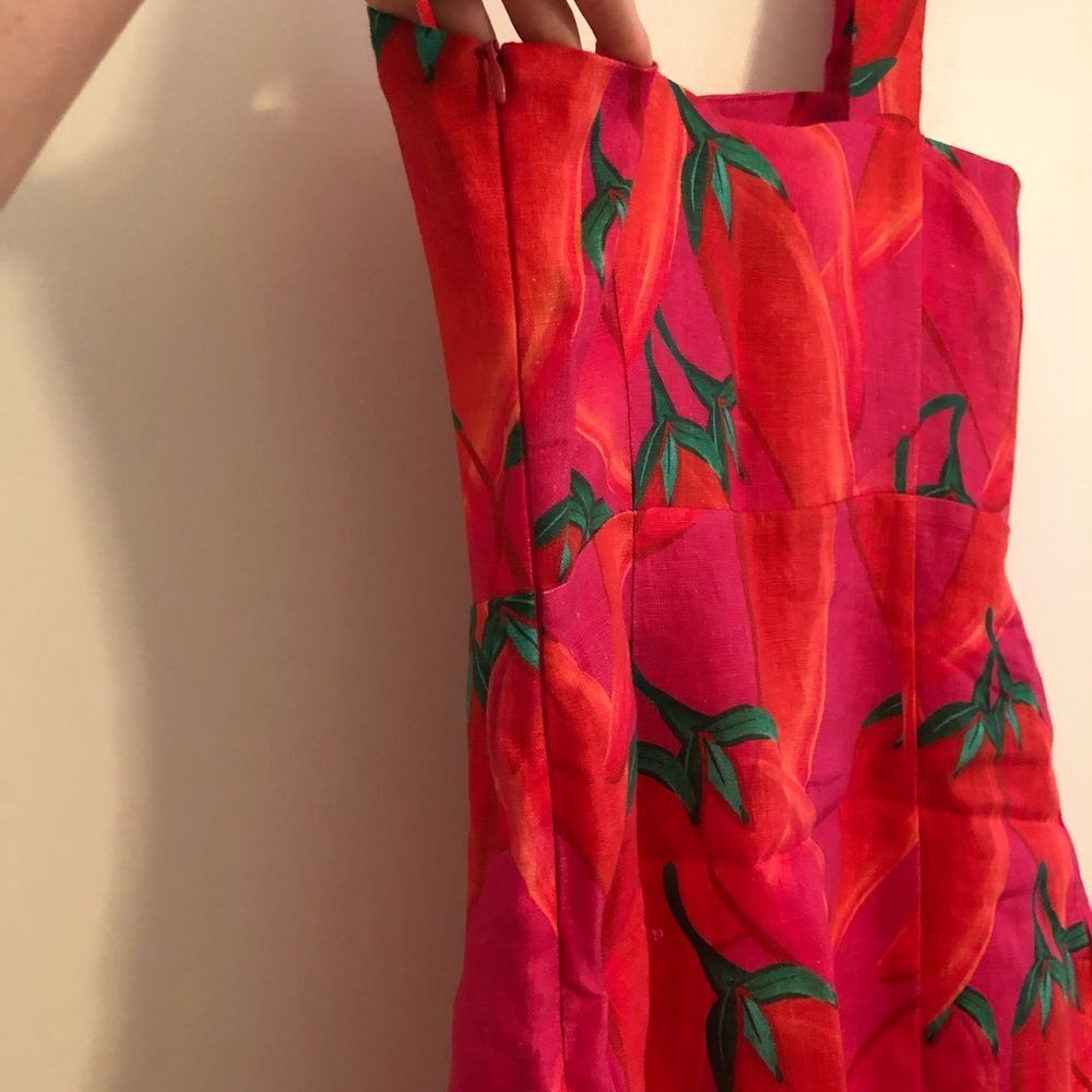 FARM Rio Red Pepper Linen Mini Dress XS NWT Spice Summer Vacation Tomato Girl - Picture 9 of 16